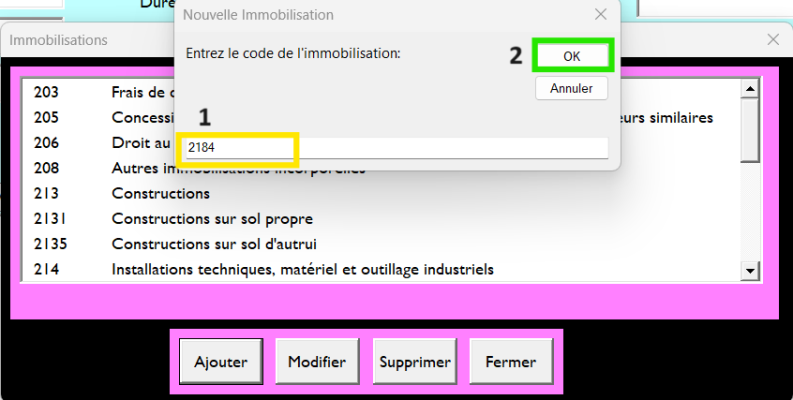 Exemple d'écran du logiciel amortissement : calcul rapide et précis. 