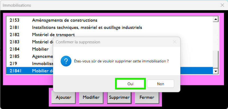 Aperçu de l'écran principal du logiciel amortissement automatisé. 