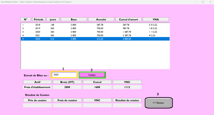Exemple d'utilisation du logiciel Excel pour amortissement dégressif. 