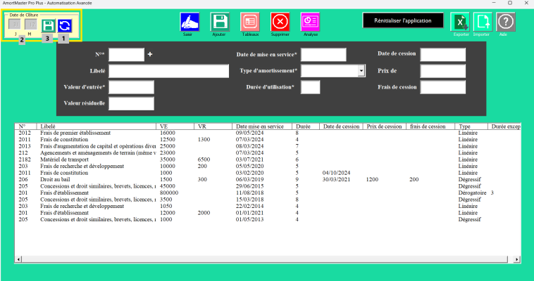 Capture montrant les fonctionnalités de calcul des amortissements dans Excel. 