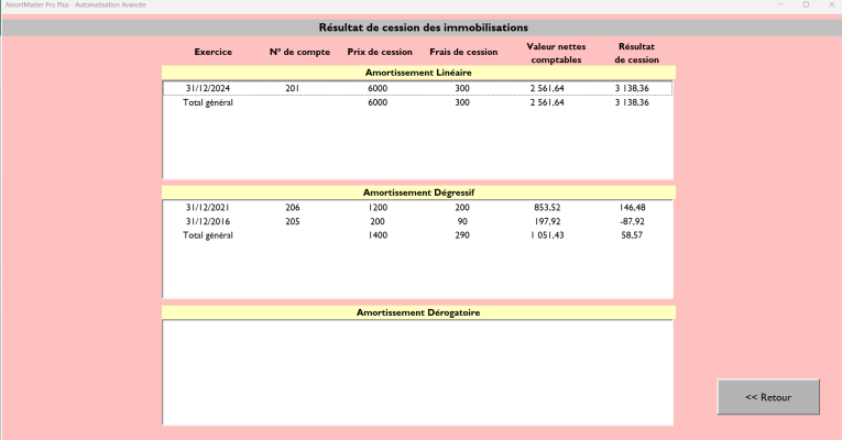 Logiciel Excel pour amortissement : aperçu des boutons de calcul automatique. 
